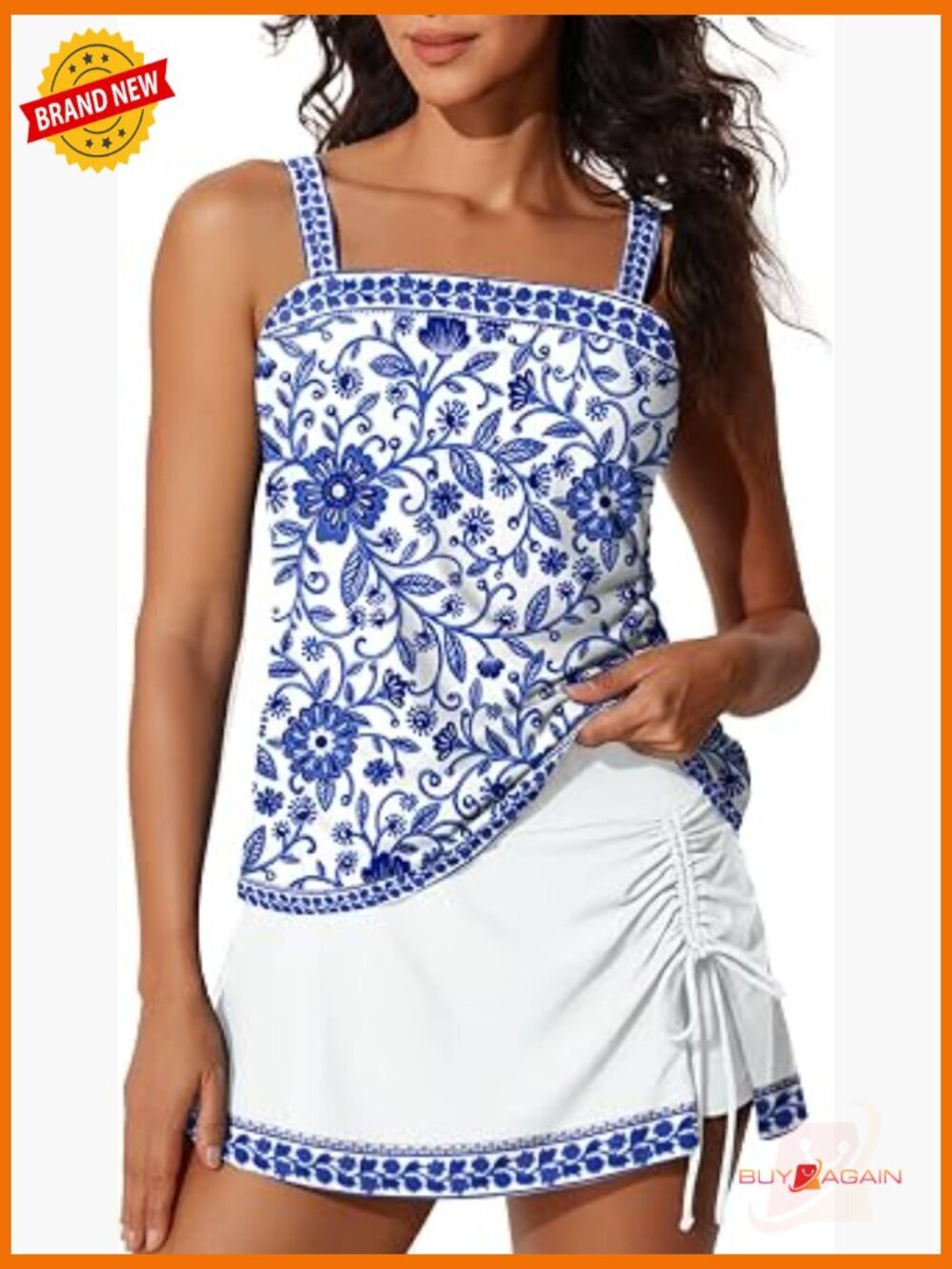 Tummy Control Tankini Set with Skirt - Square Neck Swim Two Piece